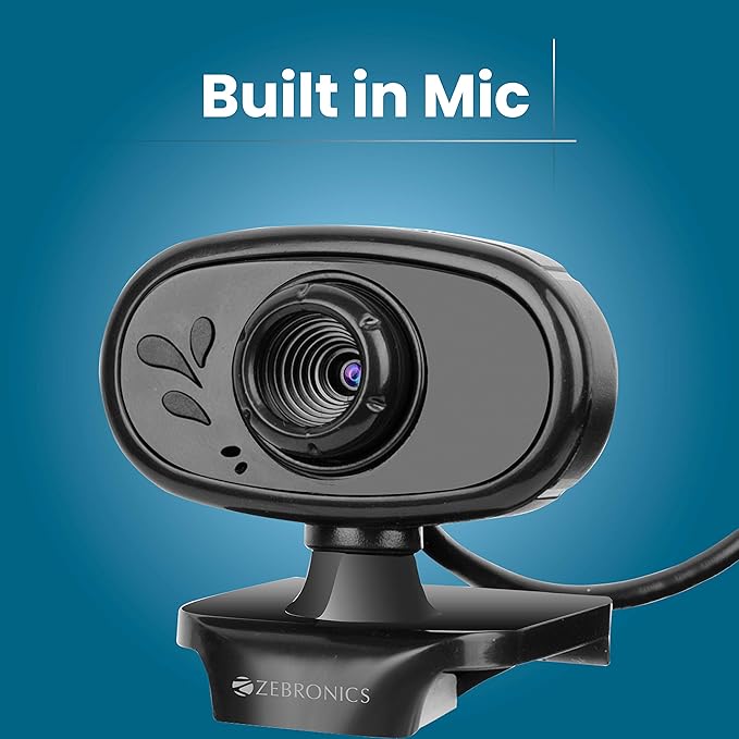 Zebronics Zeb-Crystal Pure Web Camera with 3P Lens,Built-in Microphone,Auto White Balance,Night Vision and Clip on Design (Black)