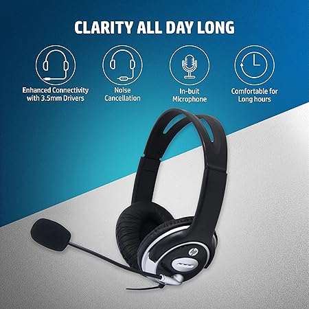 Hp Wired On Ear Headphones With Mic With 3.5 Mm Drivers, In-Built Noise Cancelling, Foldable And Adjustable For Laptop/Pc/Office/Home/ 1 Year Warranty (B4B09Pa)