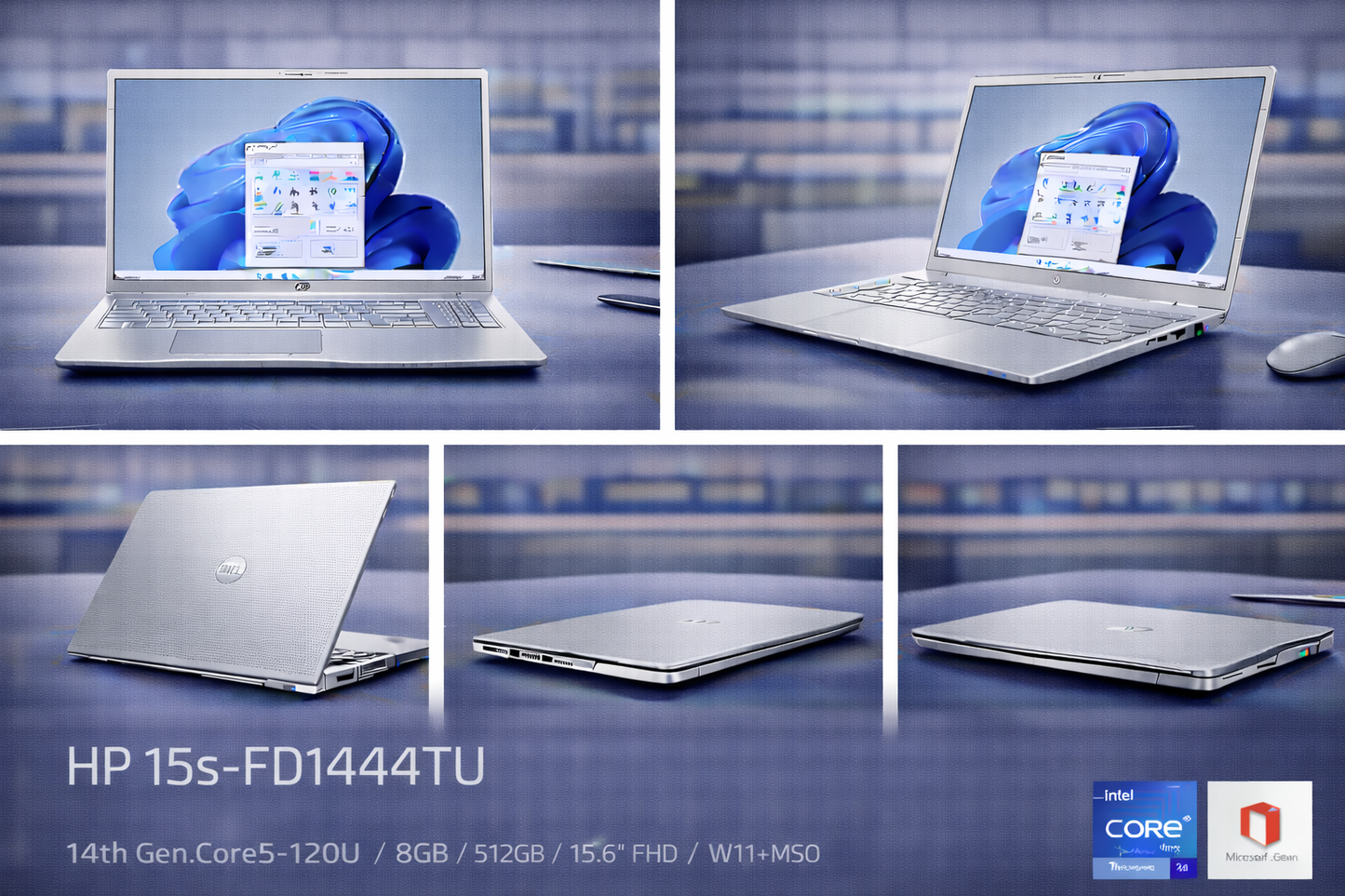 HP 15s (Model: FD1444TU) – 14th Gen Core5-120U • 8GB RAM • 512GB SSD • 15.6" FHD • Backlit Keyboard • Windows 11 + MS Office 2024 – Silver