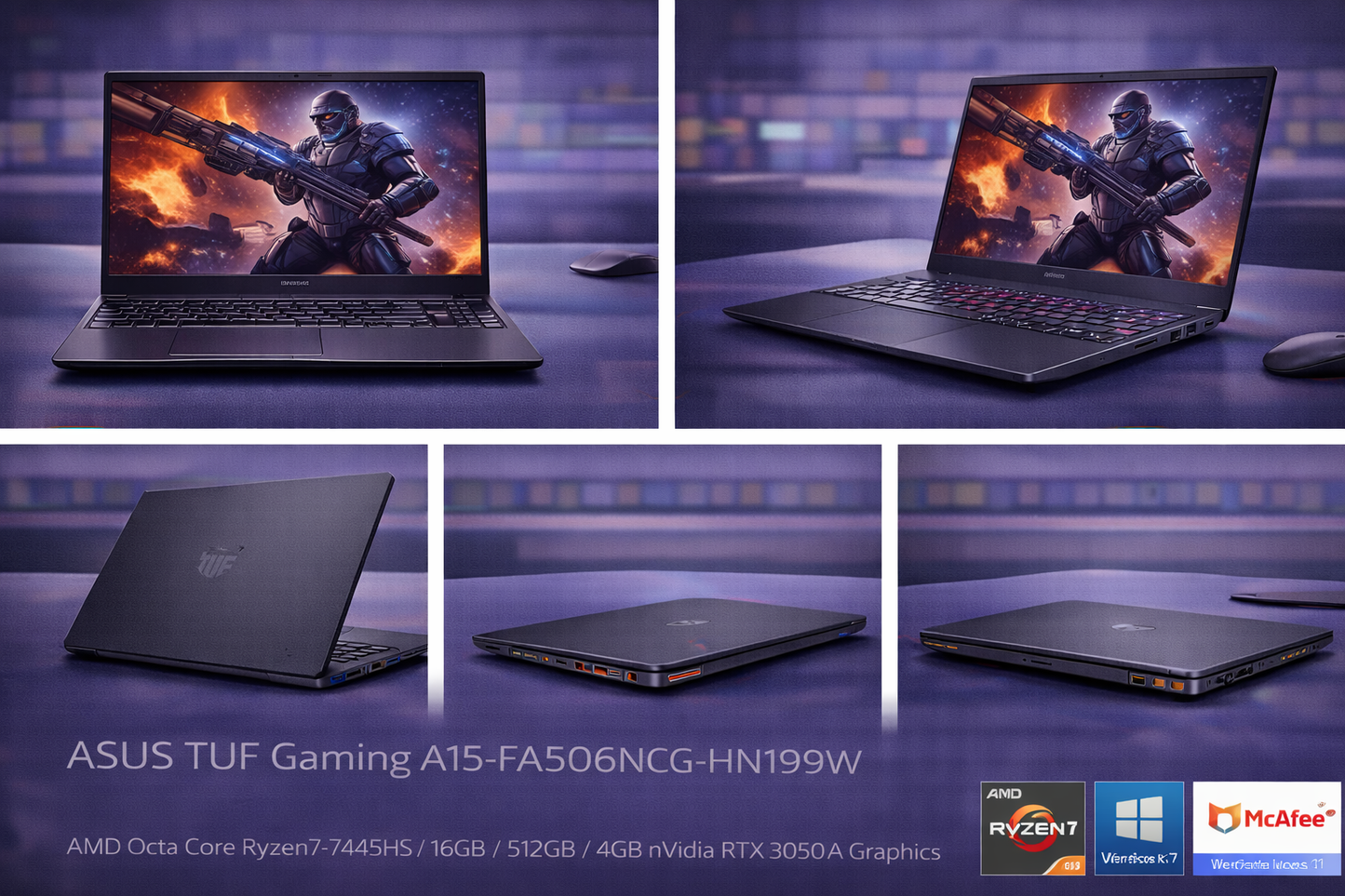 ASUS TUF Gaming A15 (Model: FA506NCG-HN199W) – Ryzen 7 7445HS • 16GB RAM • 512GB SSD • RTX 3050A 4GB • 15.6" FHD 144Hz • Backlit Keyboard • Windows 11 – Graphite Black