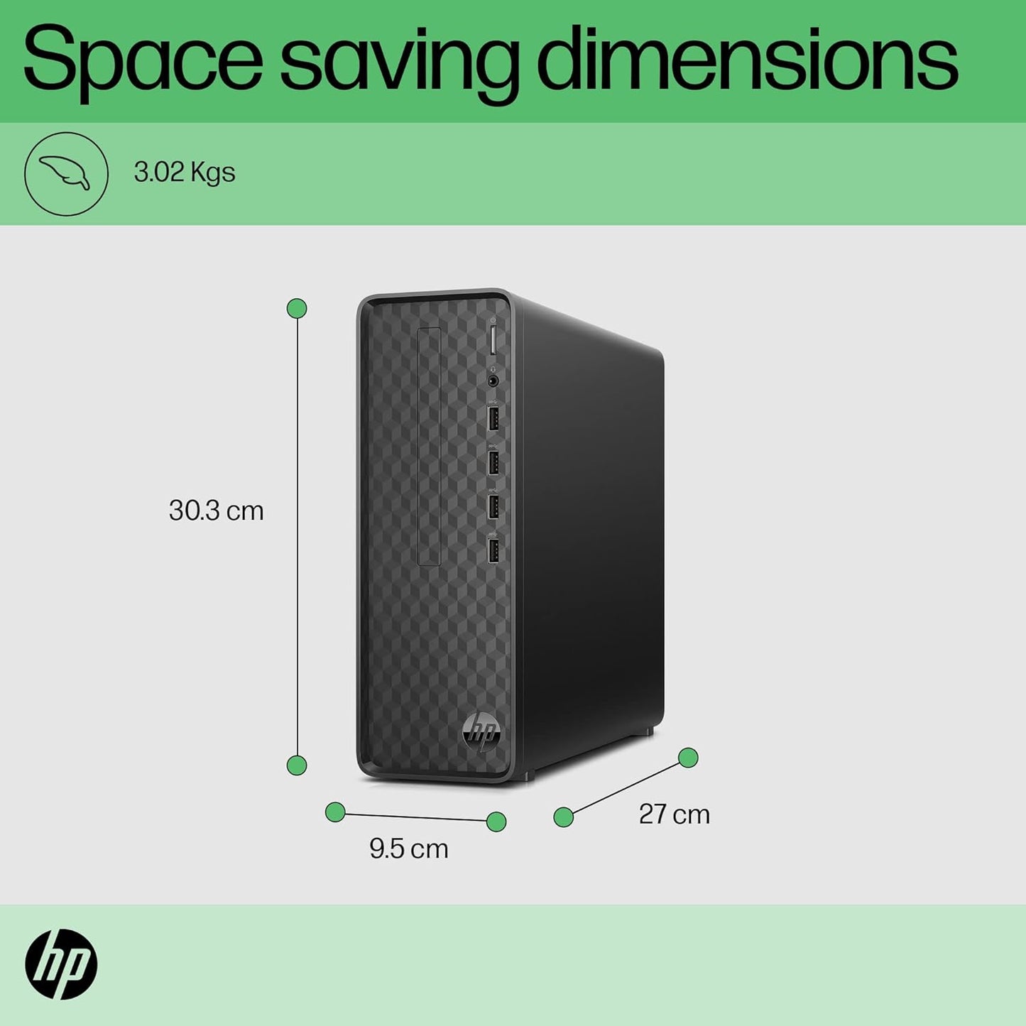 HP Slim pF3234in Tower Desktop 13th Gen.Core i3-13100/8GB/512GB/Wired Keyboard & Mouse/W11+MS-Office/Dark Black