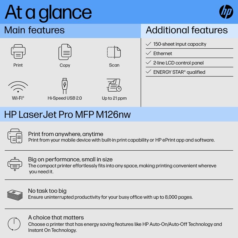 HP Laserjet M126NW Wireless Multi Function Mono Printer With Network