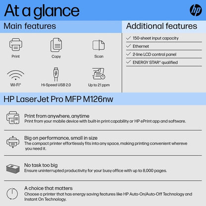 HP Laserjet M126NW Wireless Multi Function Mono Printer With Network