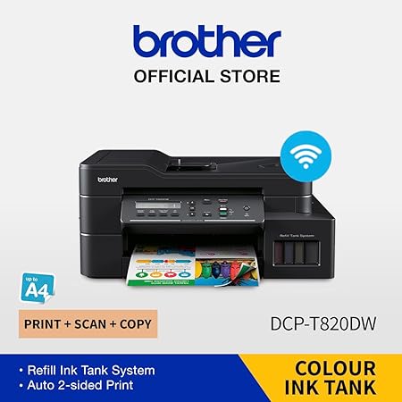 Brother DCP-T820DW  Wi-Fi & Auto Duplex Color Ink Tank Multifunction (Print, Scan & Copy) All in One Printer for Home & Office