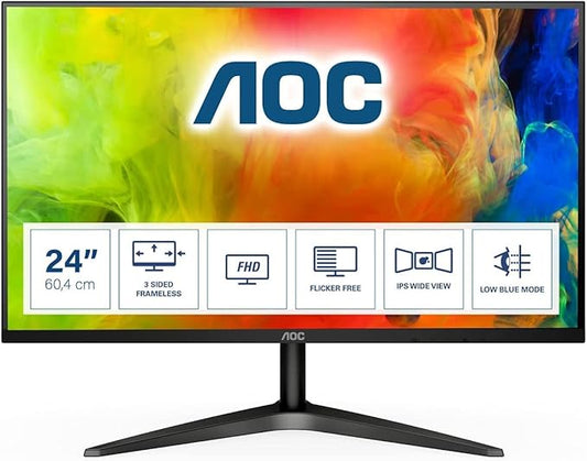 AOC 24B1Xhs, 23.8 Inch (60.4 Cm) 1920 X 1080 Pixels, LCD Monitor Withhdmi/Vga Port, Full Hd, Wall Mountable, 3 Side Borderless, Black