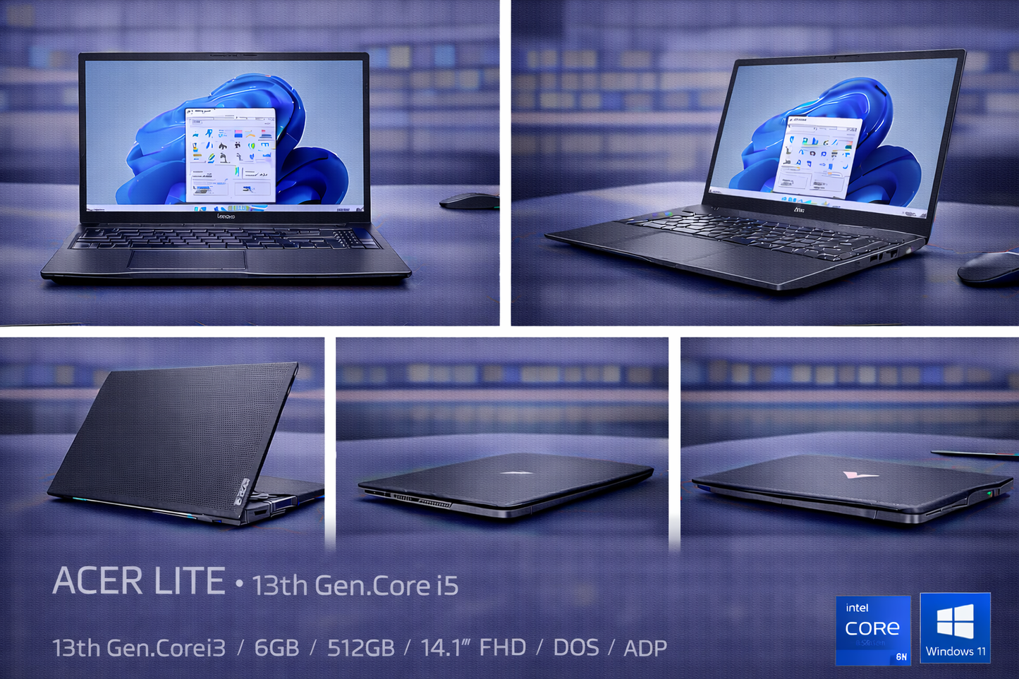 Acer Aspire Lite – 13th Gen Core i5 • 16GB RAM • 512GB SSD • 15.6" FHD • Backlit Keyboard • Windows 11 + MS Office • Metal Body – Gun Metal