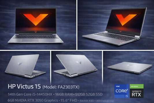 HP Victus Gaming 15 (Model: FA2303TX) – 14th Gen i5-14450HX • 16GB RAM • 512GB SSD • RTX 3050 6GB • 15.6" FHD • Windows 11 + MS Office 2024 – Mica Silver