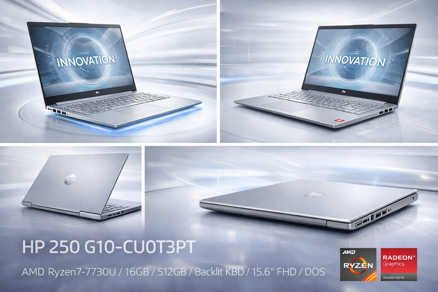 HP 255 G10 (Model: CU0T3PT) – Ryzen 7 7730U • 16GB RAM • 512GB SSD • Backlit Keyboard • 15.6" FHD • DOS – Silver