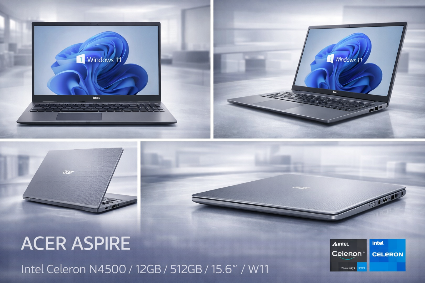 Acer Aspire – Intel Celeron N4500 • 12GB RAM • 512GB SSD • 15.6" Display • Windows 11