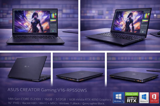 ASUS Creator Gaming V16 (Model: RP550WS) – 14th Gen Core 5-210H • 16GB RAM • 512GB SSD • RTX 4050 6GB • 16" FHD • Backlit Keyboard • Windows 11 + MS Office – Graphite Black