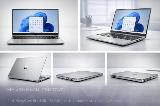 HP 240R G10 (Model: C8HR7AT) – 14th Gen Core3 • 8GB RAM • 512GB SSD • 14.1" FHD • Backlit Keyboard • DOS – Silver