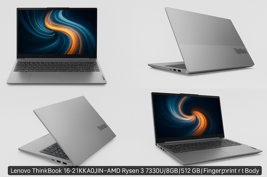 Lenovo ThinkBook 16-21KKA0J2IN – AMD Ryzen 3 7330U / 8GB RAM / 512GB SSD / 16" FHD / Fingerprint Reader / Aluminum Metal Body / DOS / Metallic Silver