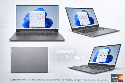 Lenovo IdeaPad Slim 3 (Model: 83K100C9IN) – 13th Gen i7-13620H • 16GB DDR5 (Expandable) • 512GB SSD • 15.3" WUXGA • Windows 11 + MS Office • ADP – Luna Grey