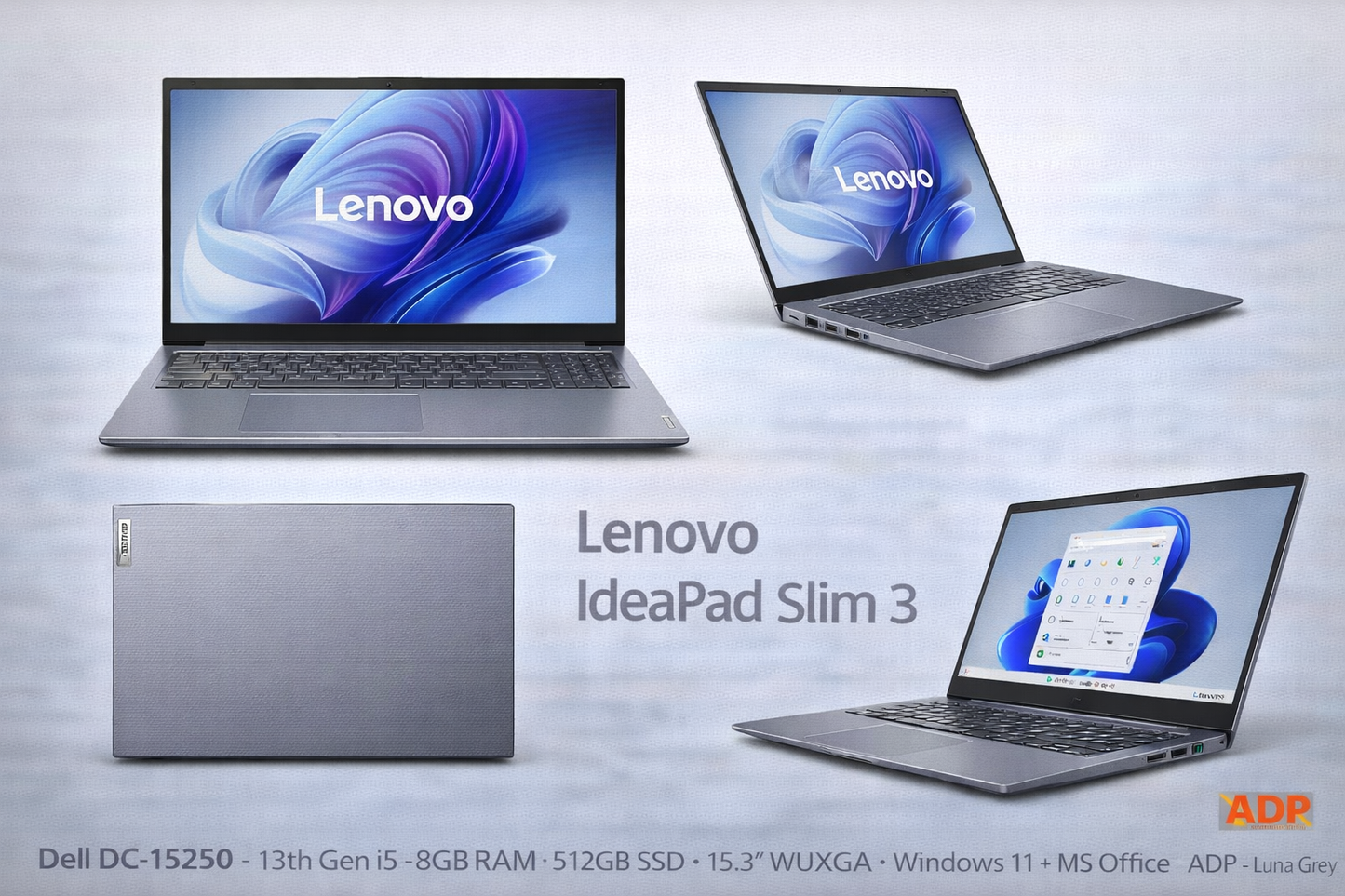 Lenovo IdeaPad Slim 3 (Model: 83K100C6IN) – 13th Gen i5-13420H • 16GB DDR5 (Expandable) • 512GB SSD • 15.3" WUXGA • Windows 11 + MS Office • ADP – Luna Grey