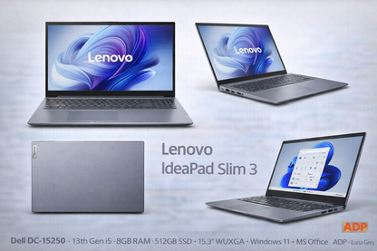 Lenovo IdeaPad Slim 3 (Model: 83K100C6IN) – 13th Gen i5-13420H • 16GB DDR5 (Expandable) • 512GB SSD • 15.3" WUXGA • Windows 11 + MS Office • ADP – Luna Grey