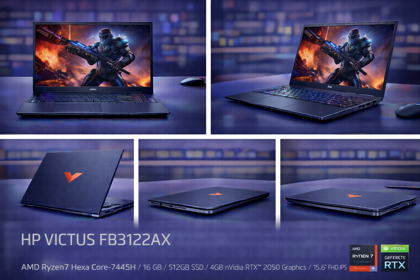 HP Victus Gaming 15-FB3122AX-AMD Ryzen7-7745HS/16GB/512GB/4GB nVidia RTX 2050 Graphics/15.6" FHD/Backlit KBD/W11+ MSO/Performance Blue