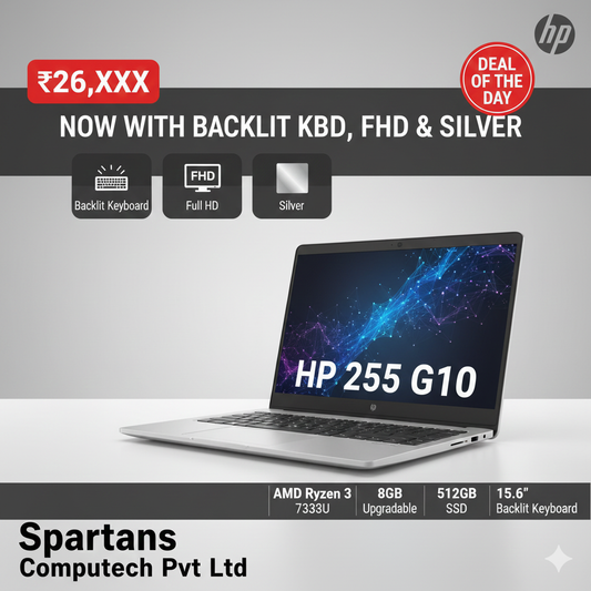 HP 255G10-BJ3S9AT AMD Ryzen3-7330U/ 8GB (Upgradable)/512GB/ Backlit KBD/15.6" FHD/DOS/ Silver