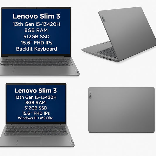 Lenovo Slim3-83K100CAIN – 13th Gen i5-13420H / 8GB RAM / 512GB SSD / 15.6" FHD IPS / Backlit Keyboard / Windows 11 + MS Office / ADP