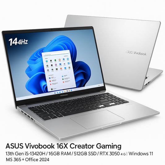 ASUS VivoBook 16X Creator (K3605VC-RP413WS) – 13th Gen i5-13420H / 16GB RAM / 512GB SSD / NVIDIA RTX 3050 4GB / 16" FHD / Windows 11 + MS Office / Cool Silver