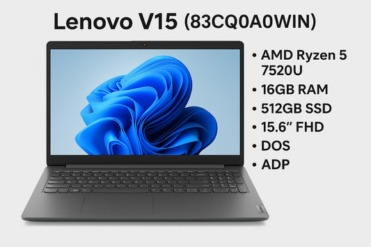 Lenovo V15 (83CQ0A0WIN) – Ryzen 5 7520U / 16GB RAM / 512GB SSD / 15.6" FHD / DOS / ADP