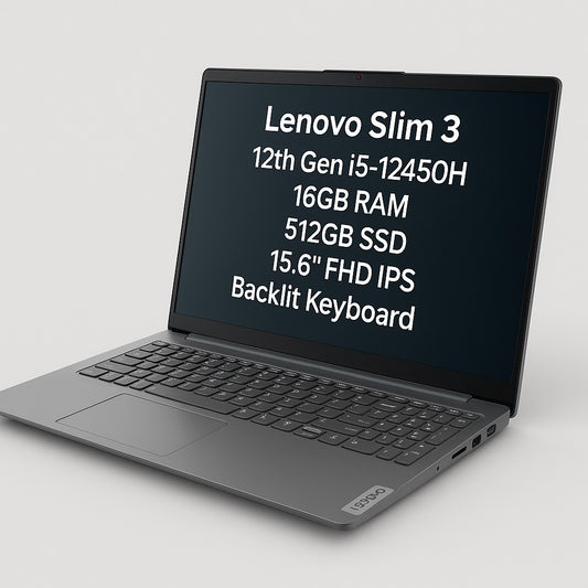 Lenovo Slim 3 (83ER00MCIN) – 12th Gen i5-12450H / 16GB RAM / 512GB SSD / 15.6" FHD IPS / Backlit Keyboard / Windows 11 + MS Office / ADP