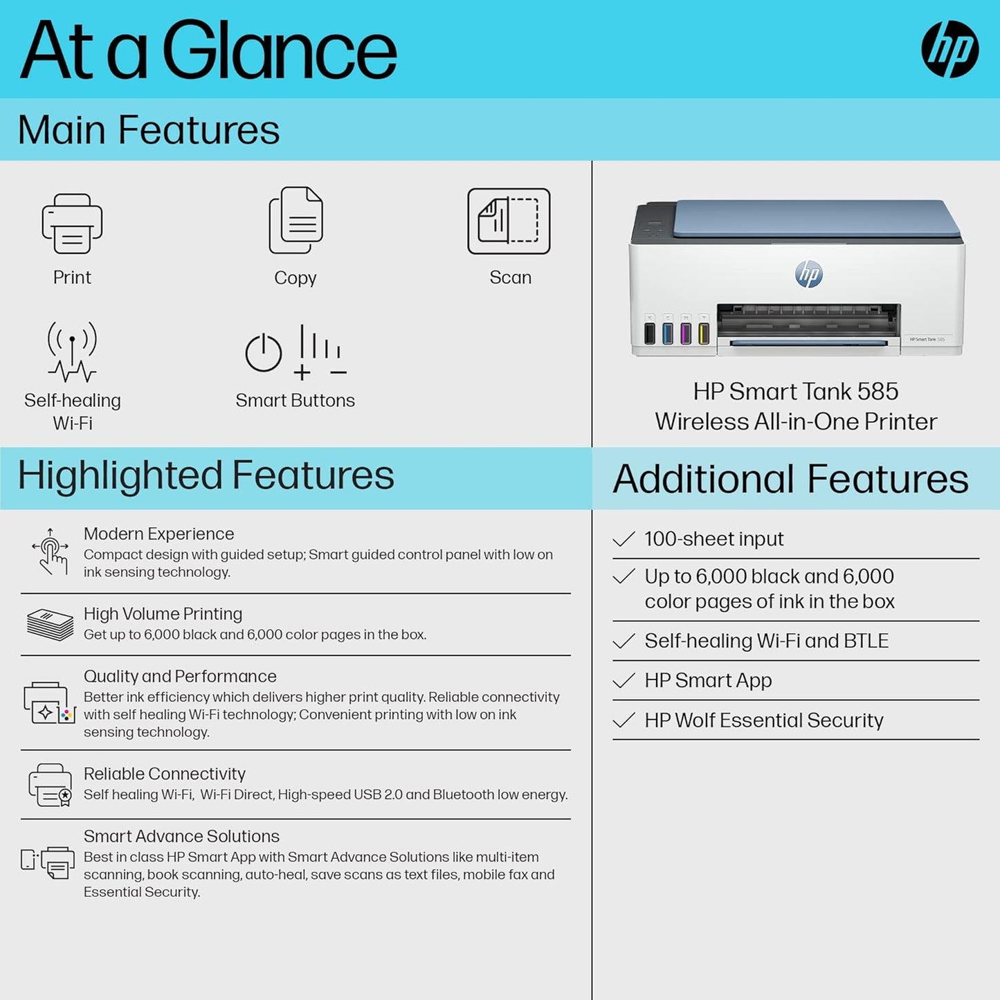 HP Smart Tank 585 Wireless All-in-One Multi-function Color Ink Tank Printer